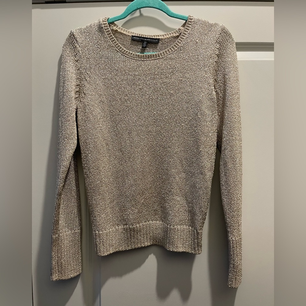White House Black Market Gold Shimmer Sweater, Size XS